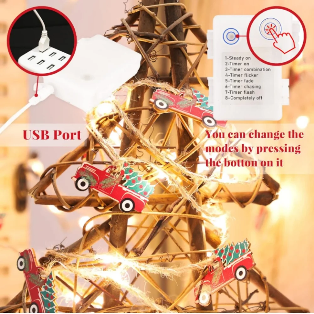 Festive Red Truck String Lights 10 Ft With Remote NWT
